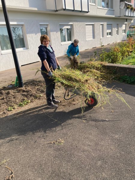 Menschen die im Garten umgraben